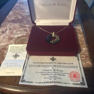 STRIKING Camrose and Kross Jacqueline Kennedy Black Enamel, Crystal and Gold Pla